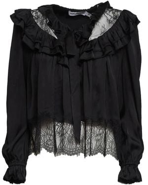 Self-Portrait Lace Trim Casual Blouse - Black