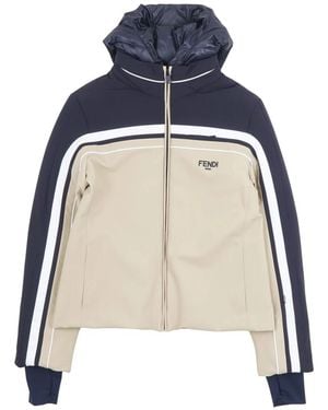 Fendi Fitness ,Leer Tech Fabric Ski Jacket - Blauw
