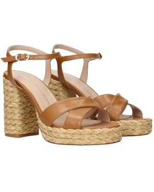 Stuart Weitzman Braune Leder Plateau Schuhe - Mettallic