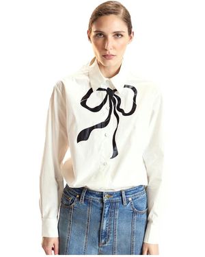 Cynthia Rowley Overhemden ,Wit ,Katoen Metallic Printed Bow Shirt