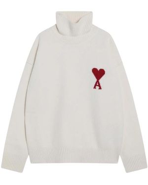 Ami Paris Ami De Coeur Stehkragenpullover - Weiß
