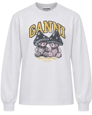 Ganni Mushroom Teddy Long-Sleeve T-Shirt - Wit