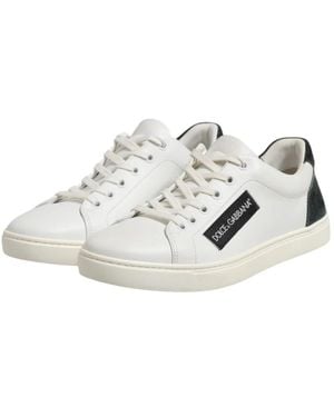 Dolce & Gabbana Weiße Schwarze Leder Schnürschuhe - Mettallic