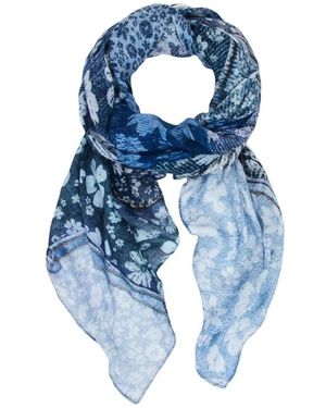 Desigual Bloemenpatroon Viscose Sjaal - Blauw