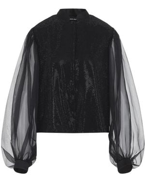 Giorgio Armani Overhemden ,Zwart ,Leer Geborduurd Shirt