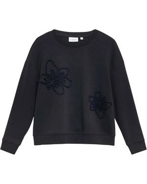 Comma, Sweatshirt Met Bloemenapplicatie - Blauw
