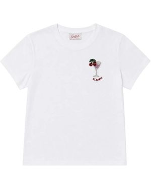 MC2 Saint Barth Tops ,Wit ,T-Shirt Emilie Met Kralenapplicatie En Borduursel