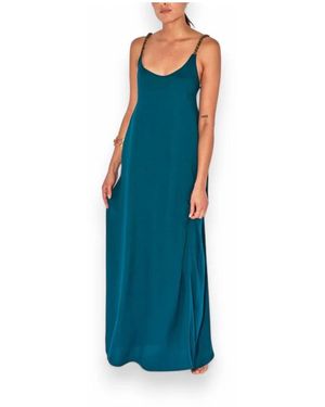 Beliza Alia Petrol Langes Kleid Mit Macramé-Trägern - Blau