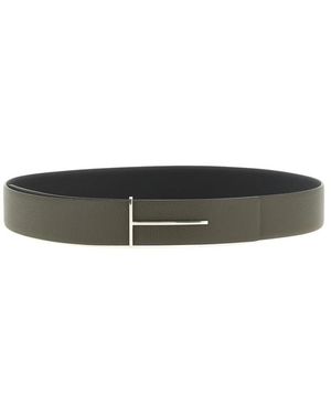 Tom Ford Grain Leather Slim T Reversible Belt - Zwart