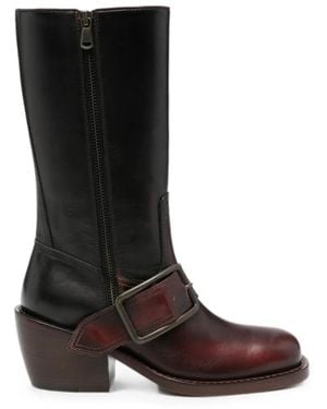 Dries Van Noten Buckle-Detail Block-Heel Boots - Brown