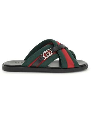 Gucci Schoenen ,Veelkleurig ,Leer Web Sandalen Met Interlocking Gg - Zwart