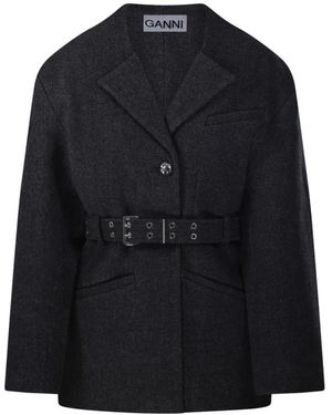 Ganni Belted Coats - Negro