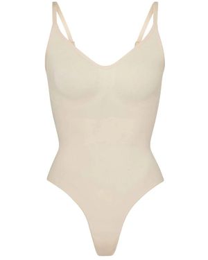 Skims Tops ,Nylon Seamless Sculpt Thong Bodysuit - Wit