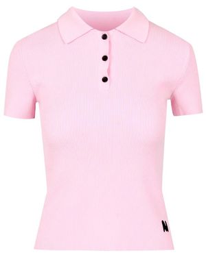 MSGM Truien & Vesten ,Roze ,Polyester Polo Shirt Met Ribbelstructuur