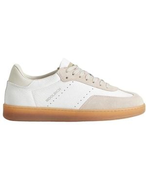 Woolrich Weiße Ledersneaker Mit Beigen Details