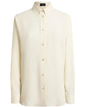 Etro Overhemden ,Katoen Gestreepte Katoenen Jacquard Blouse - Wit
