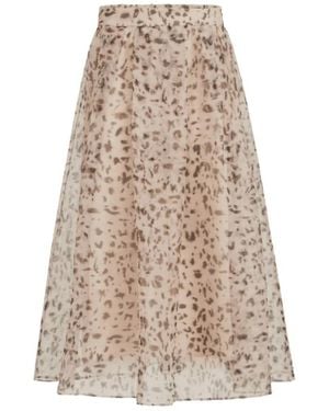 Brunello Cucinelli Lynx Print Zijde Organza Geplooide Rok - Naturel