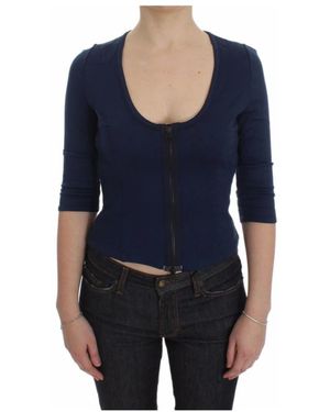 Exte Tops ,Blauw ,Katoen Blauwe Zip Up Blouse Elegant Ontwerp