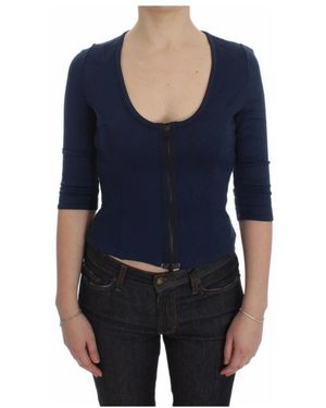 Exte Tops ,Blauw ,Katoen Blauwe Zip Up Blouse Elegant Ontwerp