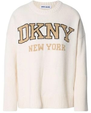 DKNY Varsity Logo Rundhals-Pullover - Weiß