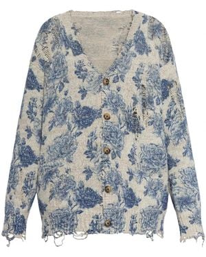 R13 Linnen Vest Met Bloemendessin - Blauw