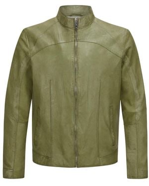 Milestone Genarbte Leder Biker Blouson Jacke - Grün