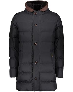 Moorer Jassen ,Blauw ,Wol Gewatteerde Jas Met Capuchon - Zwart