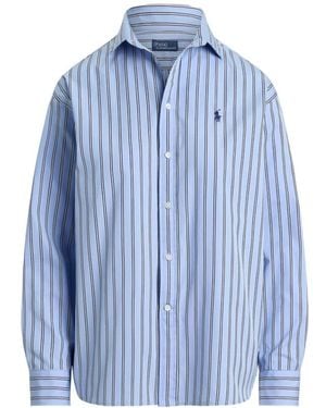Ralph Lauren Stripe Long Sleeve Oxford Shirt - Blue