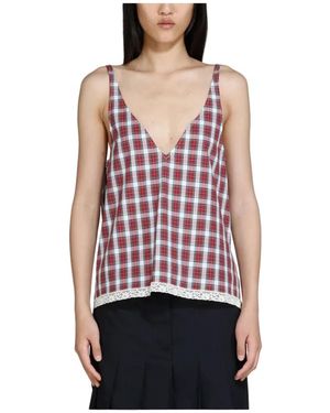 N°21 Tops ,Rood ,Katoen Low-Cut Tanktop Met Ruitpatroon
