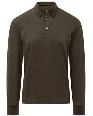 ZEGNA Polo-Shirt Mit Lederbesatz - Grün