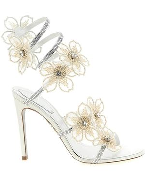 Rene Caovilla Peach Flower Satin Sandalen - Wit