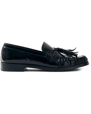 Alohas Zwarte Leren Loafers Met Kwastjes - Blauw