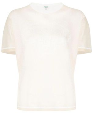 KENZO Tops ,Wit ,Geborduurd Tijger Mesh T-Shirt