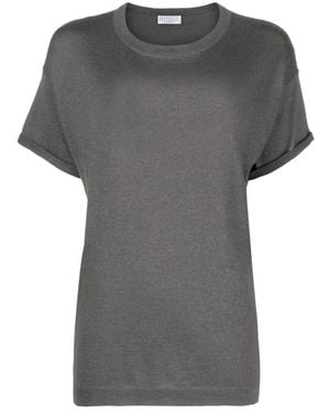 Brunello Cucinelli Metallic Threading Crew Neck T-Shirts - Grau