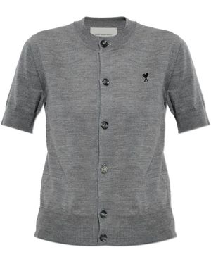 Ami Paris Wollemantel Met Korte Mouwen - Grijs
