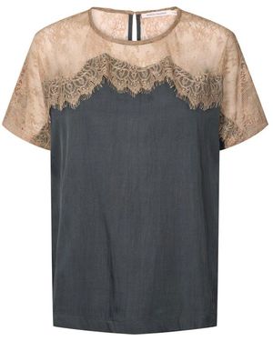 Rabens Saloner Dunkler Schatten T-Shirt Mit Spitzen Details - Grau