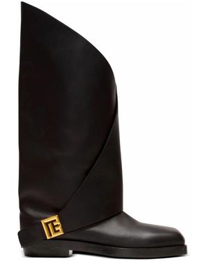 Balmain Flache Stiefel Twist Aus Leder - Schwarz