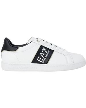 EA7 Leder-Schnür-Sneakers - Weiß