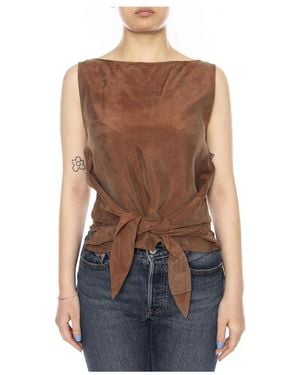 Thinking Mu Sleeveless Tops - Marron