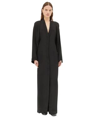 Max Mara Seidenwickelkleid V-Ausschnitt Lange Ärmel - Schwarz