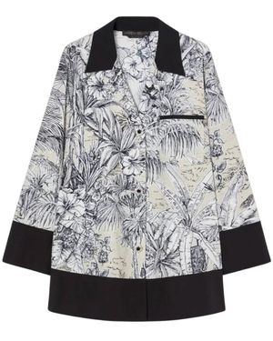 Marina Rinaldi Overhemden ,Katoen Elegante Monochrome Blouse Met Contrasten - Grijs