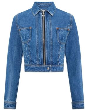 Marine Serre Moon-Print Cropped Denim Jacket - Blauw
