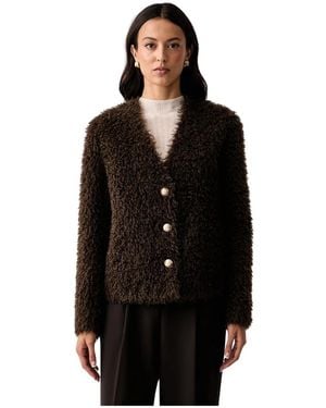 Twinset Jassen ,Bruin ,Polyester Kort Imitatiebont Jasje - Zwart