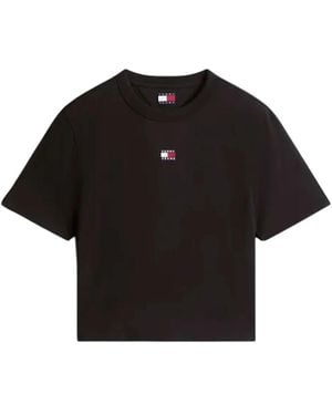Tommy Hilfiger Tops ,Zwart ,Katoen Boxy Badge Tee
