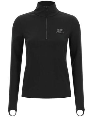 Courreges Tops ,Zwart ,Zipped Second Skin Mockneck Top