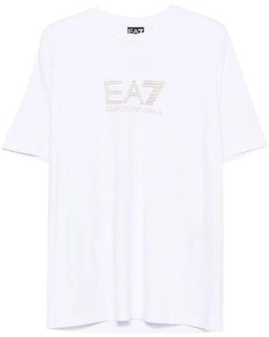 EA7 Regular Fit T-Shirt Premium Label Van Viscose Met Logo - Wit