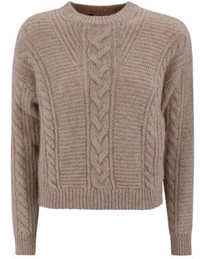 Max Mara Cropped Boxy Sweater Met Metallic Fibers - Bruin