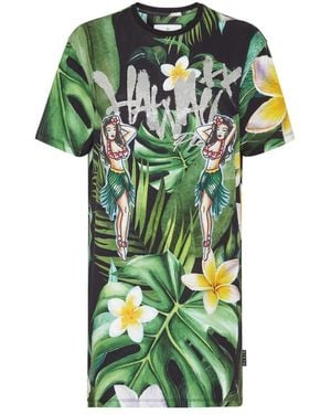 Philipp Plein T-Shirt Ronde Hals Hawaii - Groen