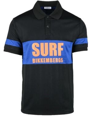 Bikkembergs Tops ,Zwart ,Polyester Sportieve Polo Shirt Polyester Elastaan Mix