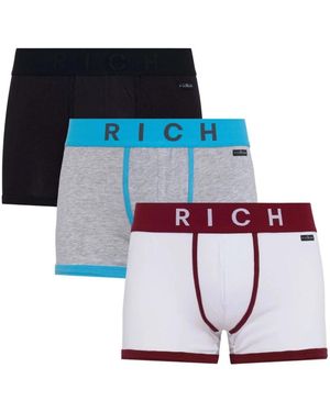 John Richmond Ondergoed ,Veelkleurig ,Katoen Tripack Boxers Met Lage Taille En Contrasterende Stiksels - Blauw